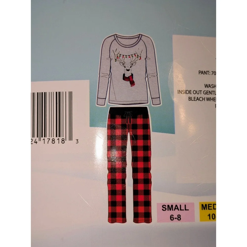 Holiday Time Pajama Set Christmas Reindeer Shirt Buffalo Plaid Pants Small‎ NEW